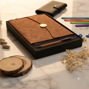 Ensemble cadeau de stylo à bille en velours PU brun Aurelux Premium avec étui à dorure UV, reliure 192 pages, cadeau d'entreprise professionnel - Product Image 4