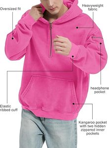 Sweat à capuche homme personnalisé en coton 100% de luxe, avec fermeture éclair quart, effet délavé, logo en relief, coupe oversize, style streetwear, pour l'hiver - Product Image 4