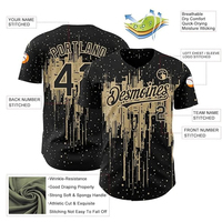 Maillot de baseball authentique à manches courtes, motif 3D noir et or Vegas, design artistique effet éclaboussures, le plus vendu pour tenues d'équipe personnalisées