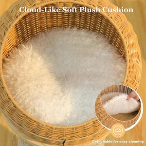 <b>Cat</b> Tree 46” <b>Cat</b> Dinosaur Tower with <b>Scratching</b> <b>Post</b>, Large Rattan <b>Cats</b> House in 18” Diameter, Wicker <b>Cat</b> Bed with Removable Mat - Product Image 4