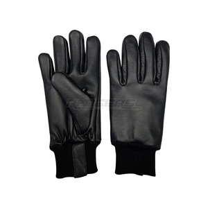 Black Genuine Leather <b>Gloves</b> Rib Cuff Wrist Length <b>Warm</b> Soft Plain Style Daily Use Winter Outdoor <b>Gloves</b> For Men - Product Image 1