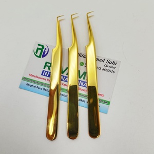 แหนบต่อขนตาเคลือบทอง 24k ทำจากสแตนเลสสตีล ปลายแหลมจับแน่น งอ 90 องศา - Product Image 4
