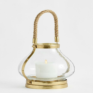 <b>Gold</b> Plated Goleta Hurricane <b>Lantern</b> Hammered Design - Product Image 2