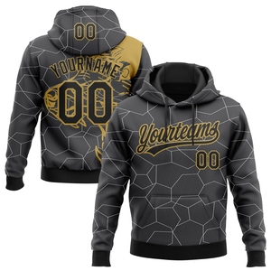 Sweat-shirt à capuche sportif OMMIZ INDUSTRY personnalisé, motif 3D loup, gris, noir et or vieilli, vente en gros - Product Image 1