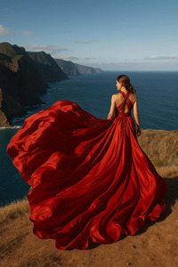 Vestido Rojo Premium para Sesión de Fotos, Elegante Vestido Largo de Satén con Cola, Espalda Descubierta, Vestido Maxi de Lujo para Mujer, Vestido Rojo Fluido - Product Image 4