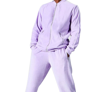 Conjunto de chándal de punto gofrado personalizado para mujer, de manga larga, con chaqueta con cremallera y pantalones acampanados de pierna ancha, conjunto de dos piezas para descansar. - Product Image 3