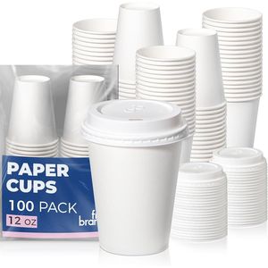 Confezione da 100 Bicchieri di Carta Premium da 350 ml con Coperchio, Antigoccia, per Bevande Calde, da Asporto - Product Image 1