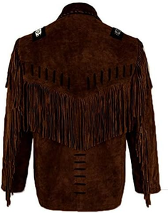 Men’s Premium <b>Red</b> Western Fringe Leather <b>Jacket</b> Vintage Cowboy Tassel Suede Coat with Handmade Detailing Modern Slim Fit - Product Image 4