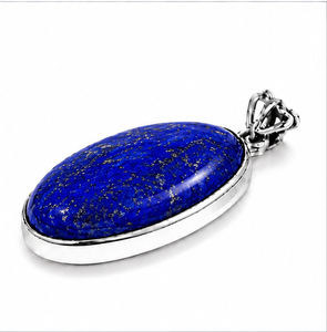 Pendentif Lapis Lazuli en Argent Sterling, Collier en Argent 925 avec Pierre Précieuse Bleue, Bijou Ovale en Lapis, Pendentif Artisanal Unique - Product Image 3