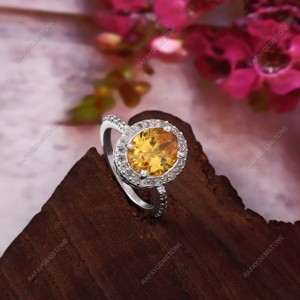 Anillo de Latón Plateado con Circonita Amarilla Creada en Laboratorio, Corte Esmeralda, Hecho a Mano, Todas las Tallas, Joyería al por Mayor, Regalo - Product Image 3
