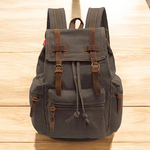 Leather Canvas <b>Backpack</b> <b>Simple</b> Canvas Travel School Laptop Wholesale Custom Logo Supplier LCB-0054 - Product Image 3