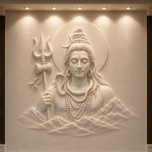 Sculpture murale 3D artisanale traditionnelle haut de gamme en fibre de verre de Lord Ganesha et de Lord Shiva pour la décoration spirituelle de la maison et du temple - Product Image 2
