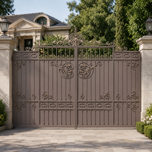 Portail Principal en Fer Forgé Marron Royal avec Ornements Décoratifs pour Entrée de Villa et Sécurité de la Propriété - Product Image 2