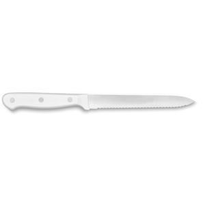 Couteau utilitaire de cuisine premium de 5 pouces avec manche à triple rivets blancs, lame en acier inoxydable dentelée et tranchante pour le pain, les tomates et les fruits - Product Image 2