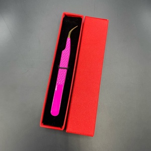 แหนบต่อขนตาปลายแหลมทำจากสแตนเลสรูปตัวเจแบบโค้งสีทองสีม่วง - Product Image 2