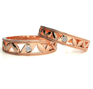925 Sterling Silver Rose Gold Plated Leaf <b>Couple</b> <b>Rings</b> - Product Image 1