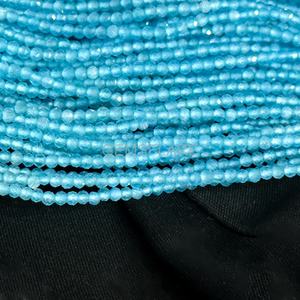 Cuentas redondas microfacetadas de calcedonia azul natural de 2 mm, cuentas de calcedonia azul para la fabricación de joyería, venta al por mayor, corte de diamante facetado - Product Image 3