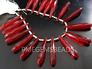 Handmade Rubellite Red Quartz 35mm Long Faceted Elongated Drop Loose Crystal Glass <b>Spacer</b> Bead Earrings Pair - Product Image 3