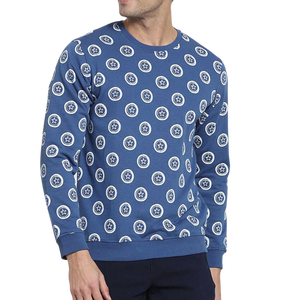 <b>Men's</b> Blue Crewneck Sweatshirt With White Star Dot Pattern Regular Fit Casual Knitted <b>Pullover</b> Autumn Wear - Product Image 2