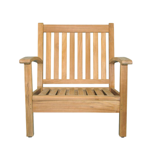 Fauteuil d'extérieur en teck avec coussins bleu marine, structure en bois massif, résistant aux intempéries, mobilier de jardin, une place - Product Image 5