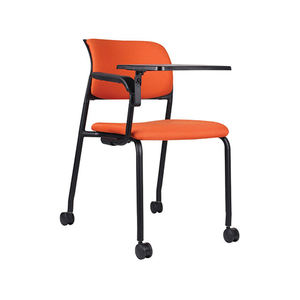 Chaise de bureau moderne en tissu orange avec structure métallique et roulettes pour usage commercial - Product Image 2