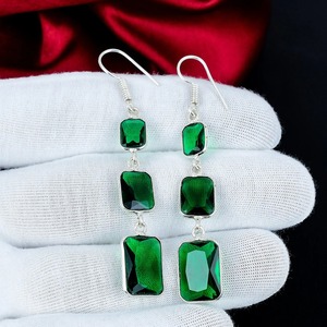 Pendientes de turmalina verde, plata de ley 925, hechos a mano, ajustables, con gemas antiguas, regalo de joyería para mujer - Product Image 3