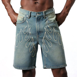 กางเกงยีนส์ขาสั้นปักโลโก้แบบกำหนดเอง สไตล์วินเทจฟอกสี ลุคสตรีทแวร์สำหรับผู้ชาย - Product Image 3