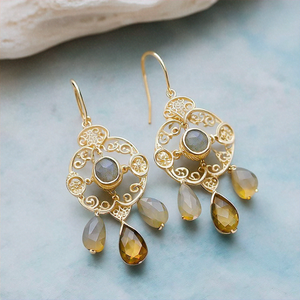 Hot Selling 925 Sterling <b>Silver</b> Drop Earrings Natural Labradorite Trendy Dangle Design Artisan Look Fashion Jewelry for Women - Product Image 2