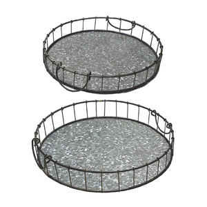 Plateau de service rond en métal galvanisé attrayant, plateau de fête en fer galvanisé de haute qualité avec poignées robustes pour l'intérieur et l'extérieur - Product Image 3