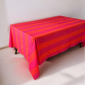 Nappe rectangulaire rayée rose et orange pour la décoration de la maison, ensemble de nappes en lin - Product Image 1