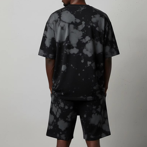 <b>Men</b> 2 Piece Casual Set T-Shirt and Drawstring Shorts <b>Black</b> <b>Tie</b> Dye Print Summer Outfit Breathable Knitted Cotton - Product Image 5
