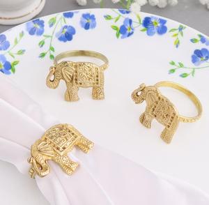 Golden <b>Elephant</b> Shape Napkin Rings Brass <b>Table</b> Decoration Accessory for Wedding Oriental Design Durable 4.5cm Width - Product Image 4