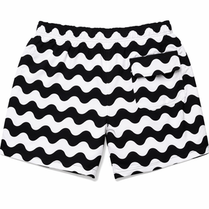 Shorts de sport pour hommes à motif vague blanc et noir, légers en polyester, pour l'entraînement en salle de sport, vente en gros, approvisionnement en vrac - Product Image 3