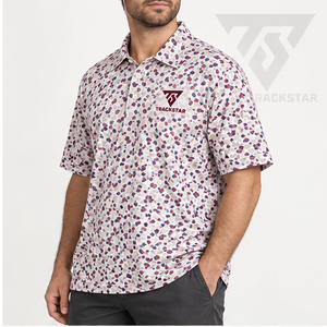Polo pour homme Trackstar, blanc, bordeaux, bleu, imprimé abstrait, manches courtes, col boutonné, chemise de golf, logo personnalisé - Product Image 3