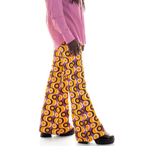 Pantalones de Hombre de Cintura Alta con Corte Acampanado, Diseño Vintage con Estampado, Cierre de Botones, en Morado, Amarillo y Naranja, para Uso Casual - Product Image 3