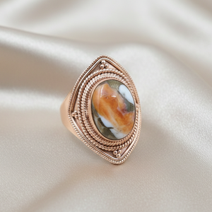 Bague en argent sterling 925 avec pierre précieuse turquoise multi-couleurs, faite à la main, style vintage bohème, plaquée or rose et or jaune - Product Image 2