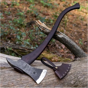 A&M ENTERPRISES Handmade Viking <b>Axe</b> with Rustic Two Tone Steel Head Long Curved <b>Wooden</b> Handle and Matching Leather Sheath Knives - Product Image 1