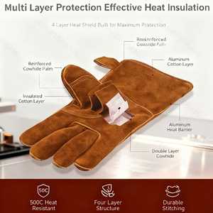 ถุงมือเซฟตี้สำหรับทำสวน ป้องกันการกัด ทนความร้อนและทนต่อการบาด ถุงมือหนังวัวสำหรับงานช่าง งานอุตสาหกรรม - Product Image 3