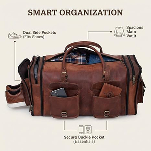 <b>Leather</b> Duffle Bag Weekender Genuine Cowhide Goatskin Travel <b>Holdall</b> Carry on Luggage 15inch Water Resistant Eco-Friendly - Product Image 3