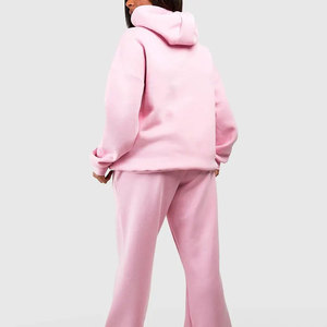 Econex Sports Women Plus Size <b>Pink</b> Hooded <b>Tracksuit</b> Set Full Length Regular Fit Side Pockets Solid Color Casual Autumn Wear - Product Image 2