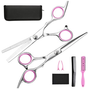 Ciseaux professionnels en acier inoxydable pour la coupe des cheveux, avec manche rose, pour usage en salon, pour droitiers, lame 440C, pointe acérée - Product Image 1
