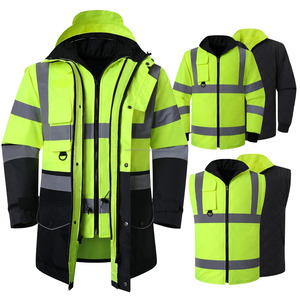Veste d'hiver imperméable jaune fluo pour homme Parka thermique coupe-vent matelassé manches réfléchissantes détachables respirantes - Product Image 6