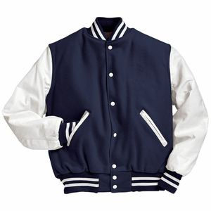 <b>Men</b> American Letterman Baseball School Team Varsity <b>Jacket</b> Black Wool and Black Real Leather Sleeves Black <b>White</b> Lines - Product Image 3