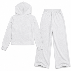 Conjunto de Sudadera con Capucha y Pantalones Palazzo para Mujer, Color Gris Jaspeado, Ligero, Informal, Ropa Deportiva Urbana, con Logotipo Personalizado, Proveedor de Ropa Deportiva - Product Image 4