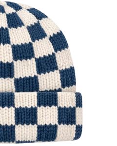 Gorro de punto personalizado con diseño de tablero de ajedrez azul y blanco, gorro de invierno cálido con puño, gorro de punto acrílico suave, unisex, estilo streetwear. - Product Image 3