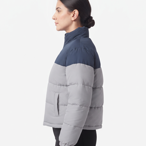 High Quality Women's Color Block Padded Jacket <b>Full</b> Zip Quilted Winter <b>Coat</b> Warm Polyester Filling Regular <b>Length</b> - Product Image 4