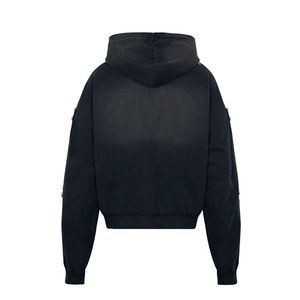 Sudadera con Capucha Negra Personalizada para Hombre, Estilo Urbano, con Diseño de Puntos de Diamantes de Imitación, Tejido de Felpa Francesa, para Otoño, Mayorista OEM - Product Image 4