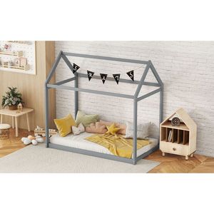 Letto a casetta in legno grigio per bambini, misura Twin - Product Image 6