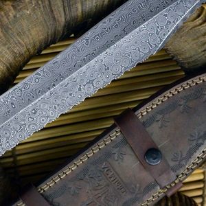 Couteau de chasse artisanal personnalisé, lame en damas, manche en os coloré, étui, couteau de survie pour le camping, lame tranchante comme un rasoir, couteau Bowie ambidextre - Product Image 3