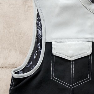 <b>Mens</b> Black <b>White</b> Paisley Leather Club <b>Vest</b> Biker Motorcycle Rider Waistcoat - Product Image 2